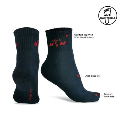ST00213 Half Terry Antibacterial Socks - BLACK SAFE OUTLET