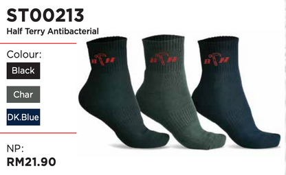 ST00213 Half Terry Antibacterial Socks - BLACK SAFE OUTLET