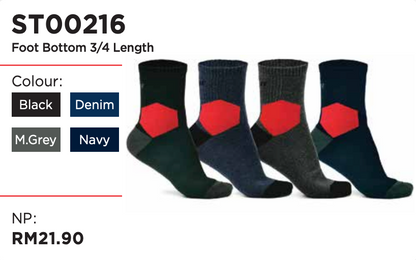 ST00216 Foot Bottom 3/4 Length Socks - BLACK SAFE OUTLET