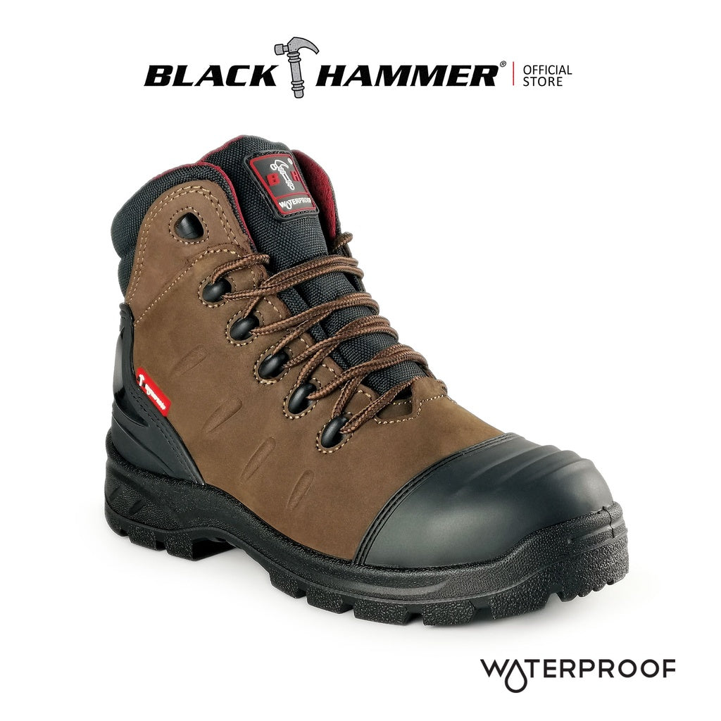 Black Hammer Men WATERPROOF Mid Cut with Shoelace Safety Shoes BHS201617