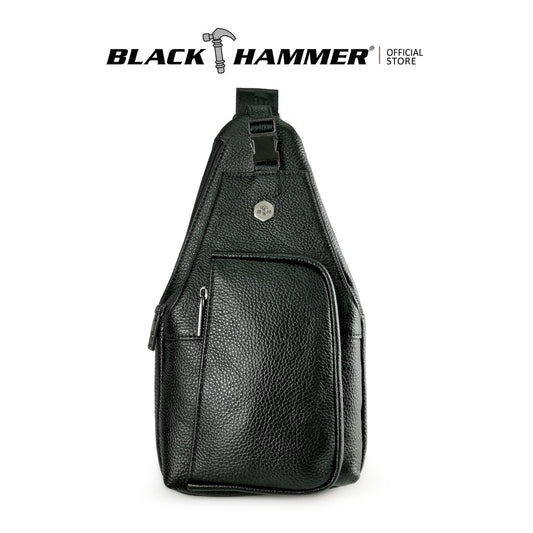 Black Hammer Men Genuine Leather Chest Bag RG8022 - BLACK SAFE OUTLET