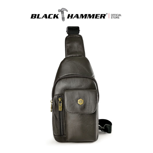 Black Hammer Men Genuine Leather Chest Bag RG8031 - BLACK SAFE OUTLET