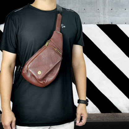 Black Hammer Men Genuine Leather Chest Bag RG711 - BLACK SAFE OUTLET