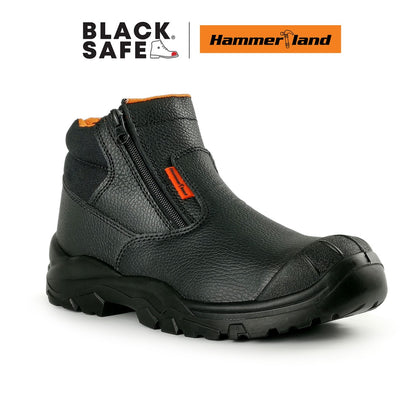 Hammerland Men Mid Cut with Double Zip Safety Shoes Black/Brown HAM-3002 GK