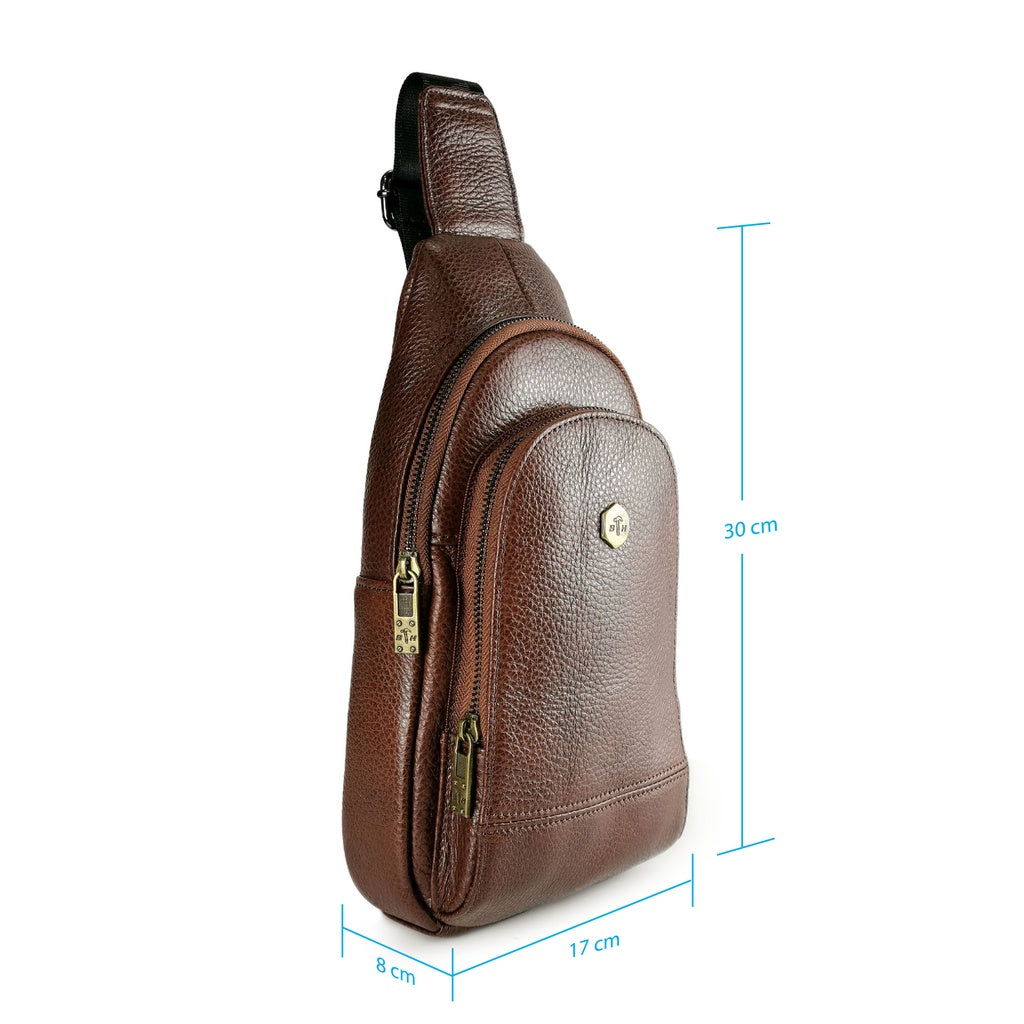 Black Hammer Men Genuine Leather Chest Bag RG8011 - BLACK SAFE OUTLET