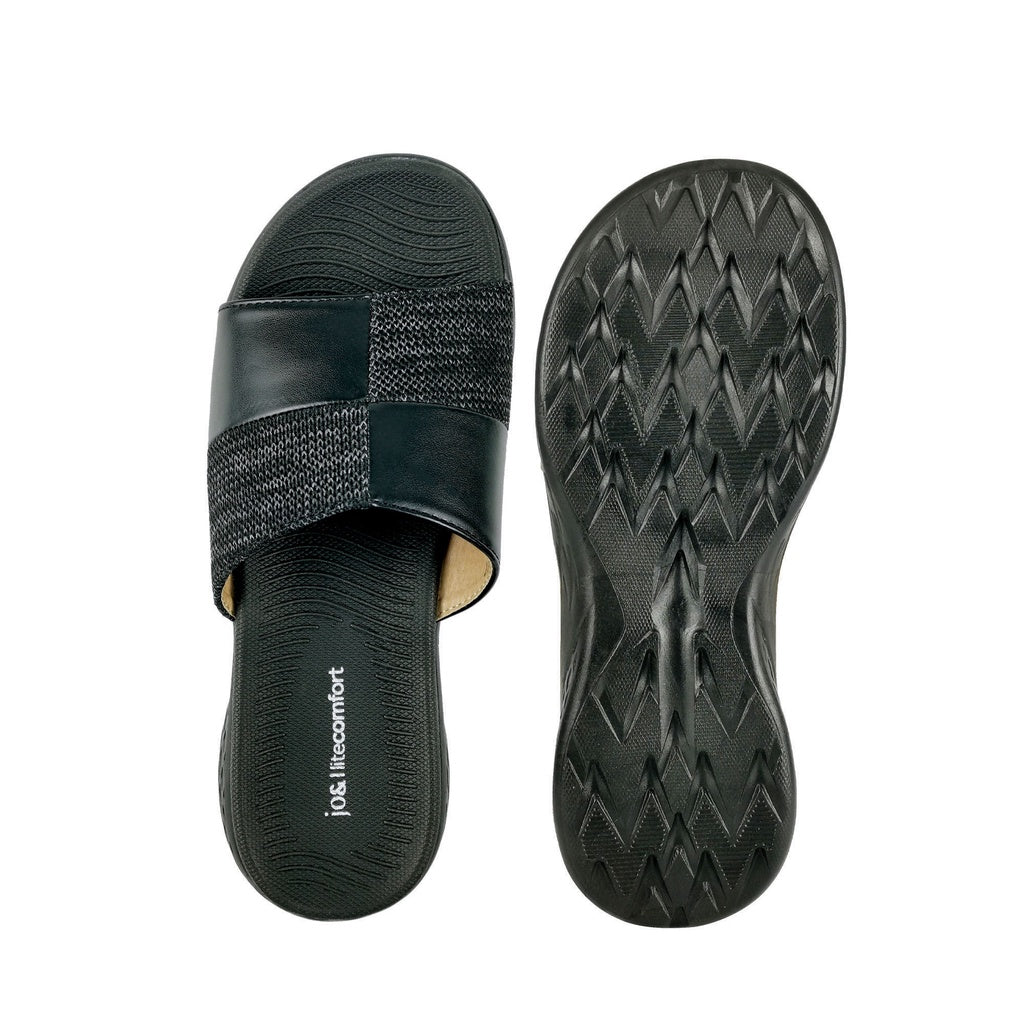 Jo& Women Comfort Slip On Sandals J1803/152-WK - BLACK SAFE OUTLET