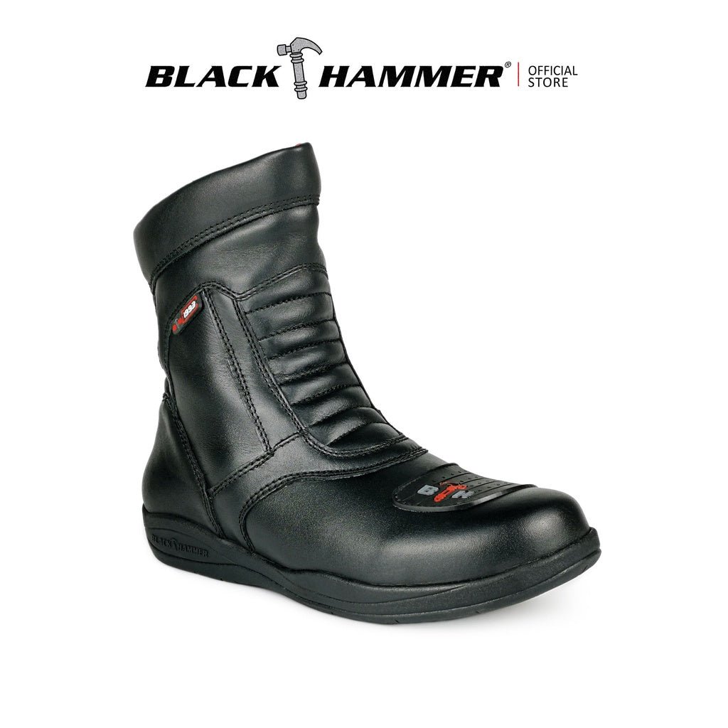 Black Hammer Men Motor Boot Mid Cut BHB-6012 - BLACK SAFE OUTLET