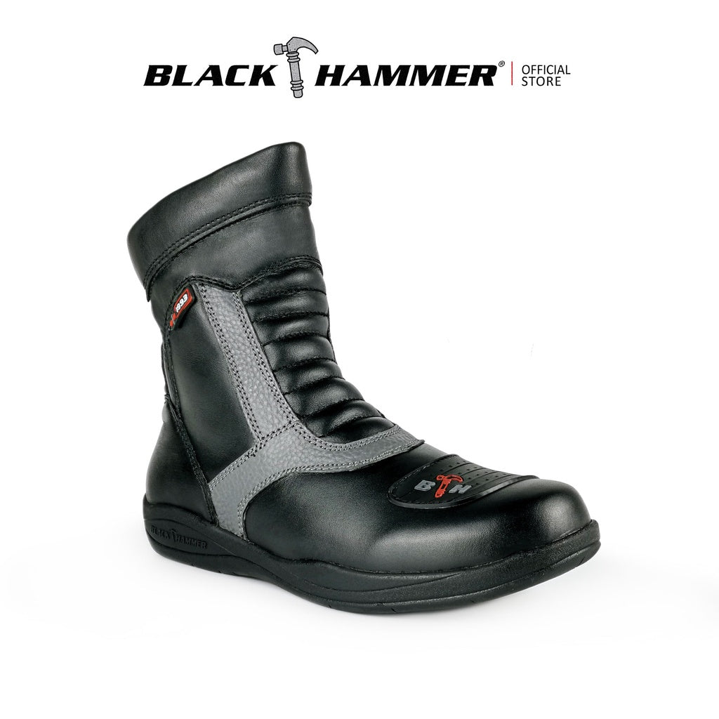 Black Hammer Men Motor Boot Mid Cut BHB-6012 - BLACK SAFE OUTLET